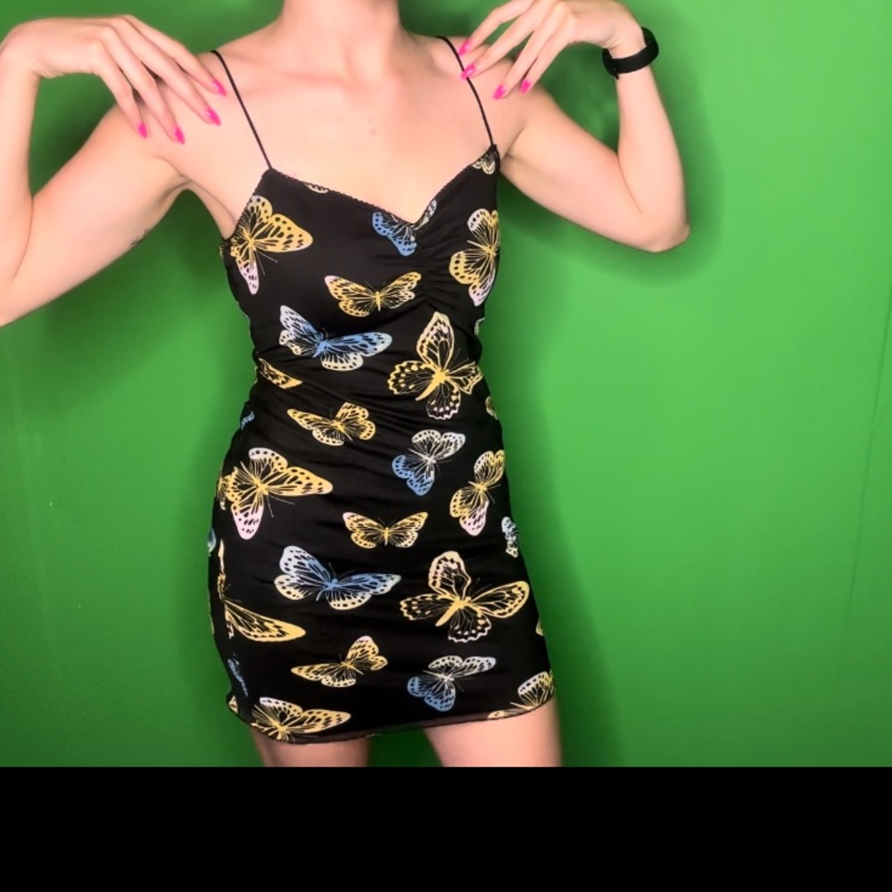 YELLOW WHITE N BLUE BUTTERFLY SUMMER DRESS
